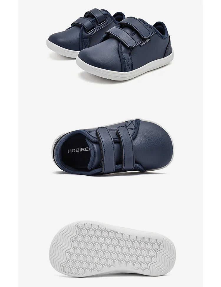 HOBIBEAR Kids Barefoot Shoes Little/Big Kid Wide Toe Minimalist Sneakers Lightweight Hook and Loop Artificial Leather Shoes