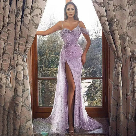2024 nueva ropa transfronteriza para mujer vestido Amazon vestido largo sin mangas con abertura lateral lentejuelas Irregular noche sin mangas