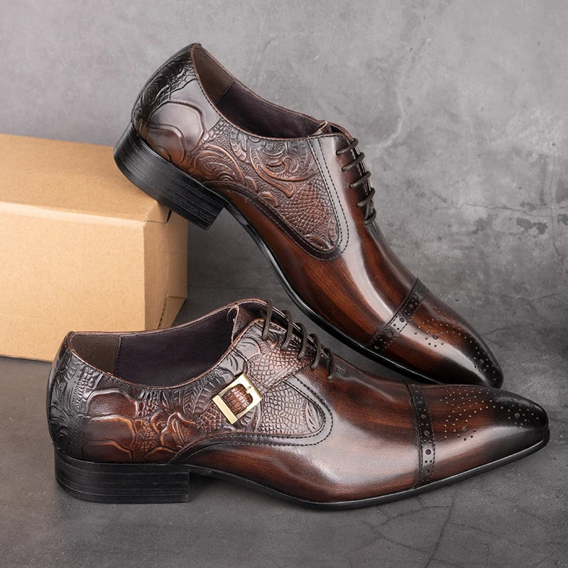 Nice Men Black Brown Leather Oxford Brogue Dress Shoes Office Men's Leather Men's Pair with Suit Jeans Side Lace Up Buckle Stylish