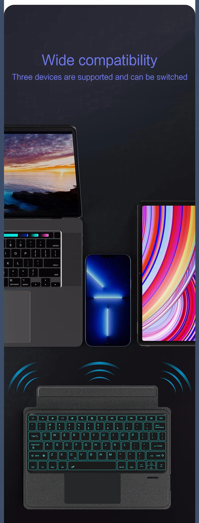 AJIUYU Backlight Magic Keyboard For XiaoMi Redmi Pad Pro 12.1 inch Folio Smart Case Portuguese Spanish Arabic Keyboard Cover