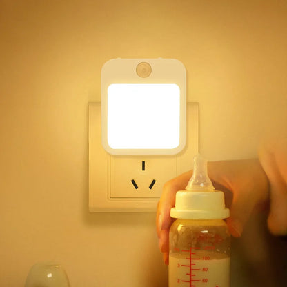 Luz nocturna con sensor de movimiento y luz LED, enchufe europeo, luz nocturna inalámbrica para niños, mesita de noche y dormitorio.