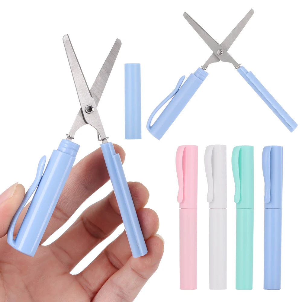 Tijeras portátiles con forma de bolígrafo, tijeras plegables creativas y seguras, herramienta multifunción para cortar papel, suministros para la escuela y la oficina.