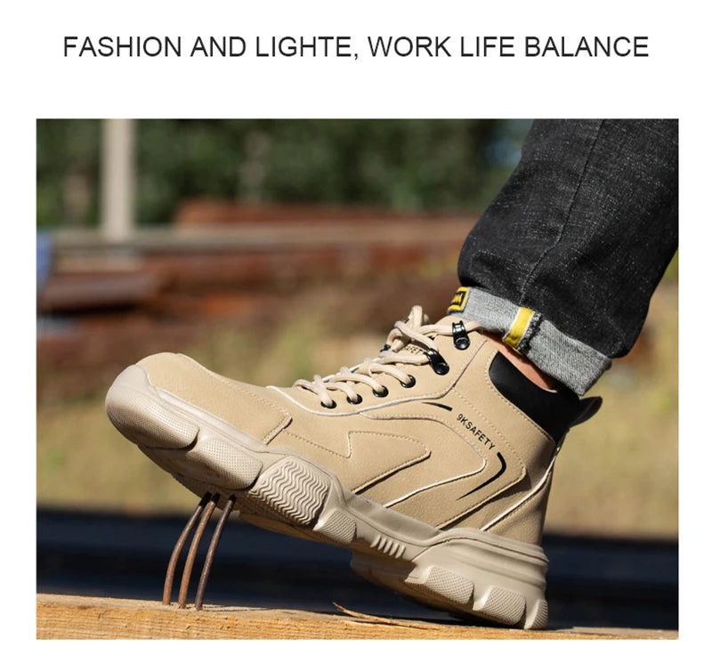 Steel Toe Boots for Men Lightweight Slip Resistant Construction Work Boots Indestructible Men's Safety Shoes Outdoor Boots