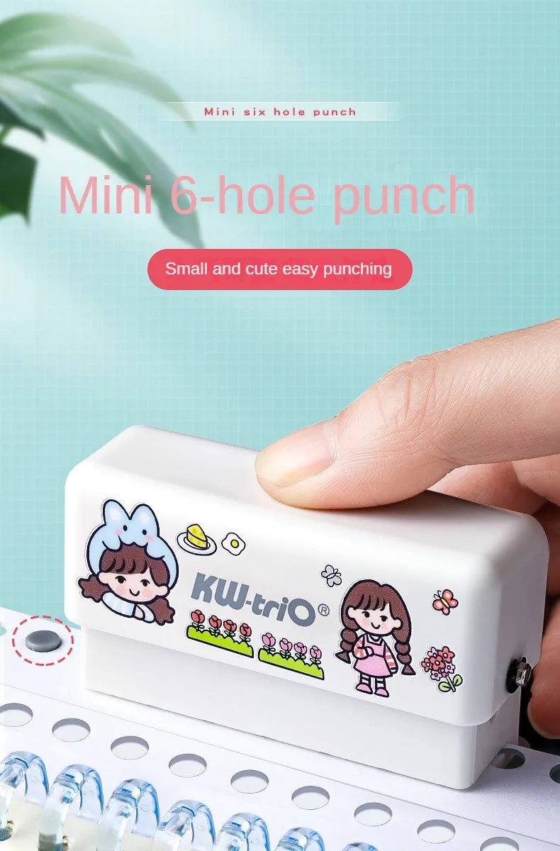 Mini 6-Hole Punching Machine DIY Book Page Stitcher Paper Binding Punch Planner Loose Leaf Paper Hole Puncher Office Stationery