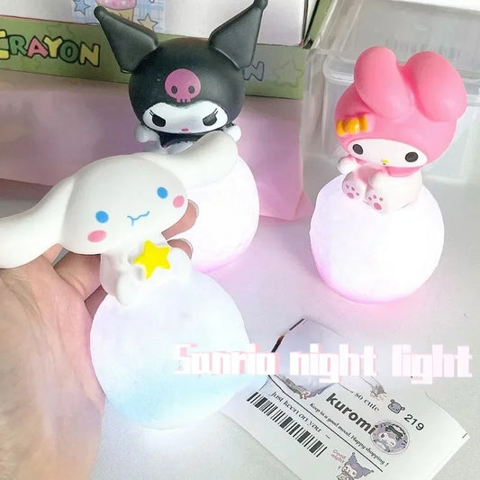 Lámpara de noche luminosa de Hello Kitty miniso, juguete para niños, lámpara de noche, dibujos animados de anime Kuromi Cinnamoroll, bonito regalo para niños.