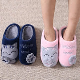 Women's Winter Warm Slippers Cartoon Cat Shoes Furry Plush Slides Round Toe Flats Indoor Home Bedroom Floor Slippers Ladies Shoes