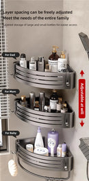 No Drill Bathroom Corner Shelf Wall Mounted Shower Corner Shelves with Hook Towel Bar Space Aluminum Bathroom Organizer Rack