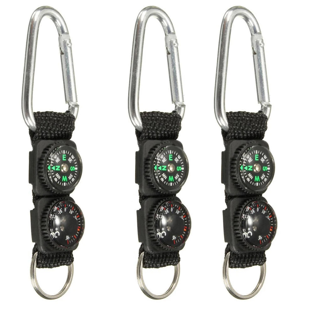 1pc Universal Multifunction 3 In 1 Camping Climbing Hiking Mini Carabiner With Keychain Compass Thermometer Hanger Key Ring