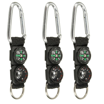 Mini mosquetón universal multifunción 3 en 1 para camping, escalada, senderismo, con llavero, brújula, termómetro y llavero.