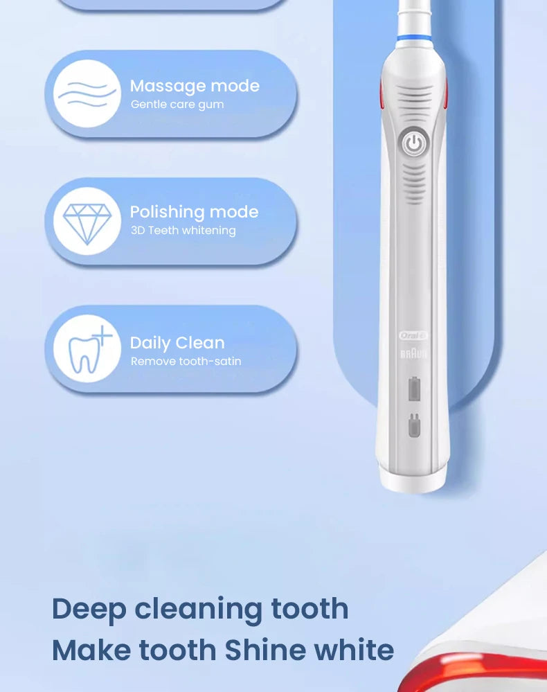 Oral B Pro4000 Electric Toothbrush 3D Action Clean 4 Modes Visible Pressure Sensor Whiter Teeth  Rechargeable Adult's Toothbrush