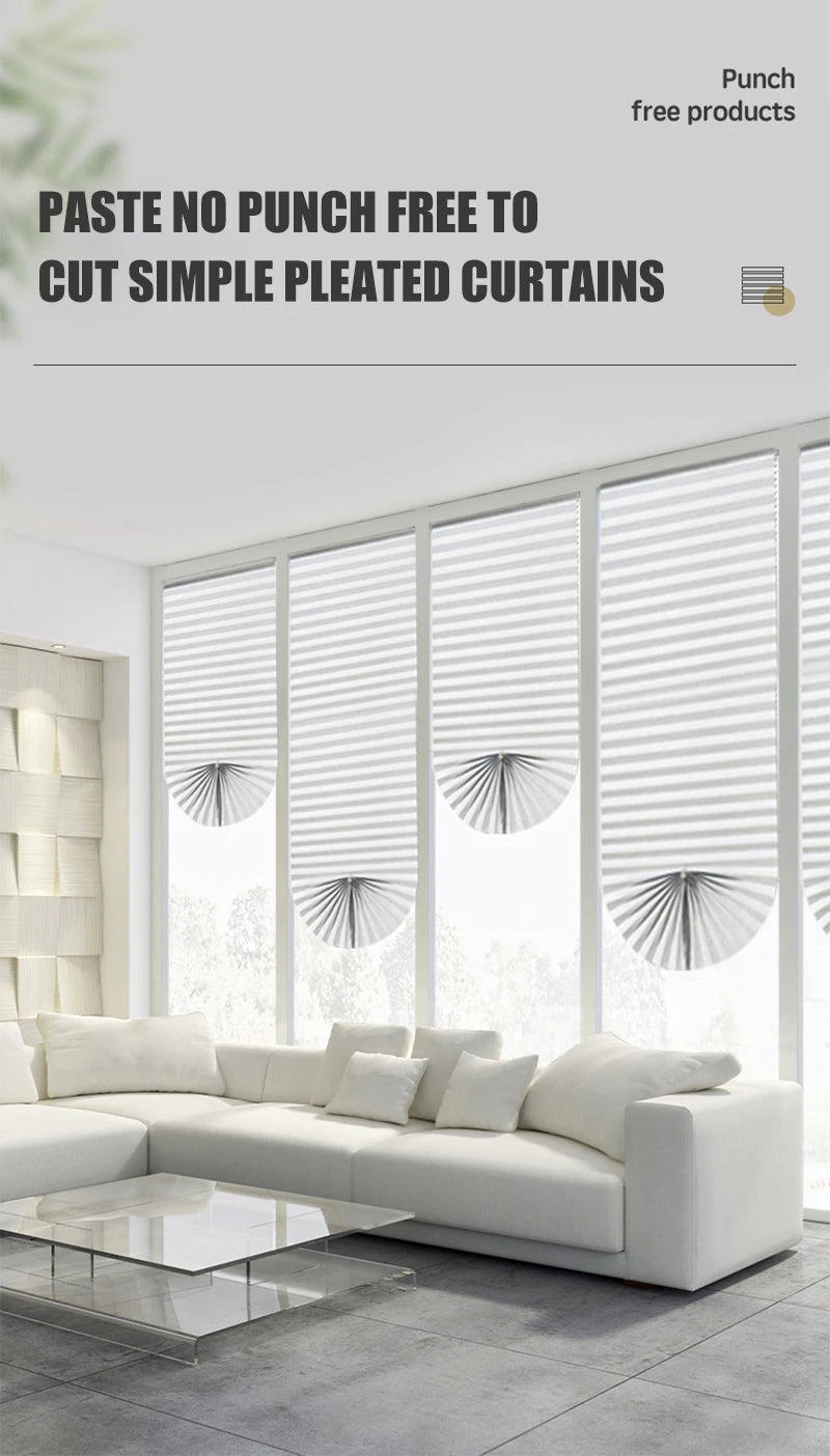 Self-Adhesive Pleated Blind High Shading Non-Woven Window Shade Bathroom Kitchen Balcony Zebra Blackout Curtain