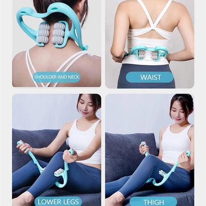 6-Wheel Cervical Spine Massage Roller Office Manual Multi-Function Relief Back Waist Shoulder Neck Clip Sports Equipment