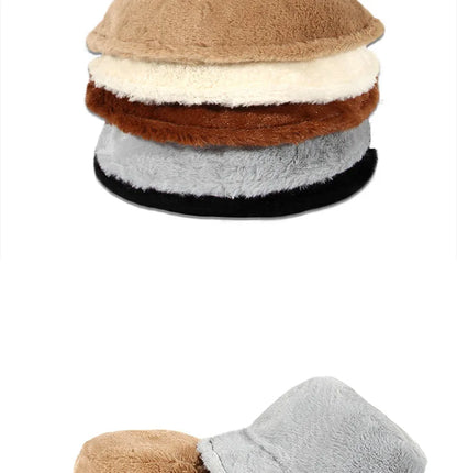 Winter Rabbit Plush Fisherman Hats for Women Girl Bucket Hat  Windproof Leopard Soft Faux Fur Wide Brim Lady Women Artist Cap