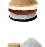 Winter Rabbit Plush Fisherman Hats for Women Girl Bucket Hat Windproof Leopard Soft Faux Fur Wide Brim Lady Women Artist Cap