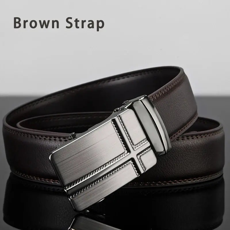 Cinturón de cuero para hombre, hebilla automática de metal, marca de alta calidad, cinturones de lujo para hombres, famoso trabajo, negocios, correa de PU negra.