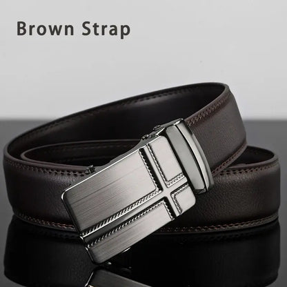 Cinturón de cuero para hombre, hebilla automática de metal, marca de alta calidad, cinturones de lujo para hombres, famoso trabajo, negocios, correa de PU negra.
