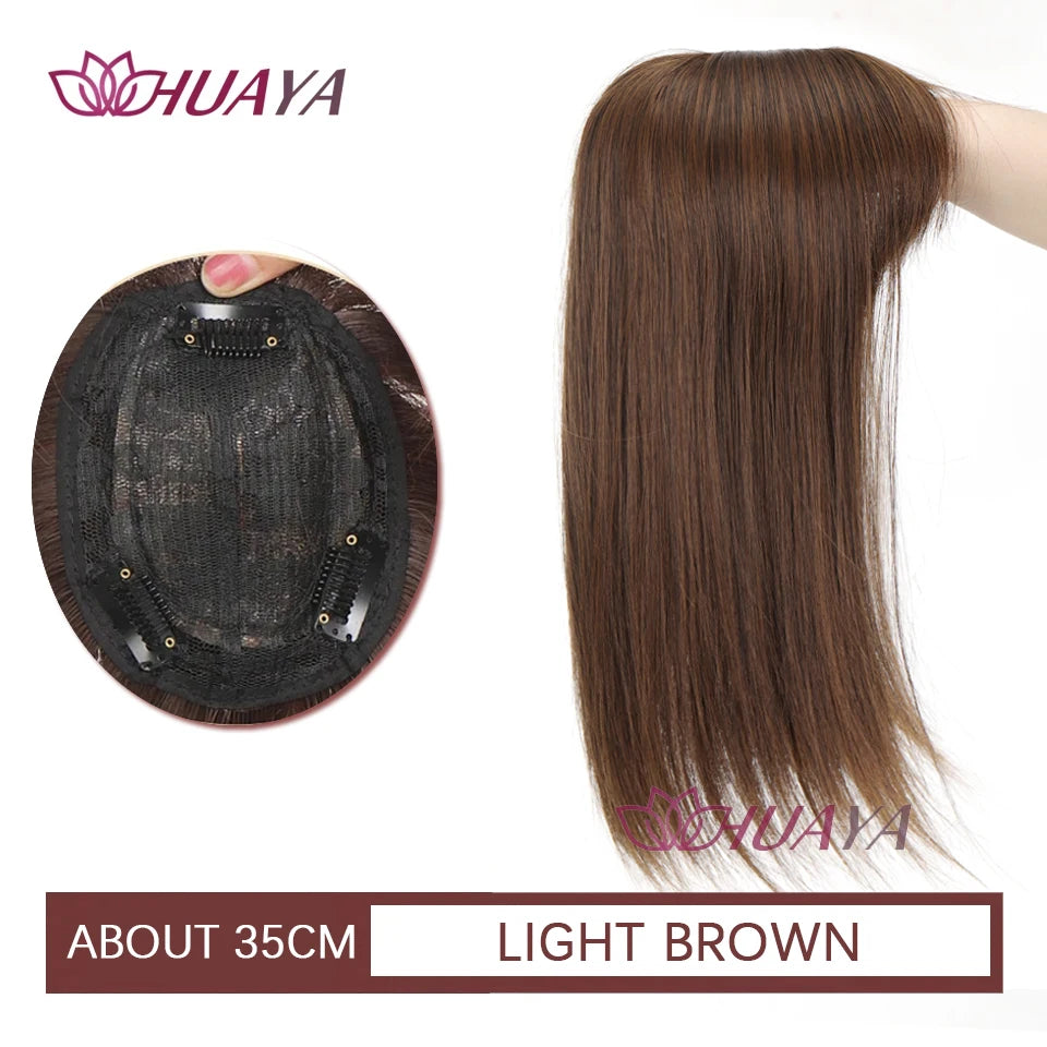 Aplique de cabelo Topper HUAYA volume e franja natural com 3 clipes cabelo liso sintético