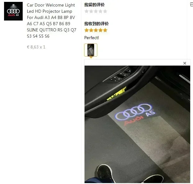 Audi A3 A4 B8 8P 8V A6 C7 A5 Q5 B7 B6 B9 SLINE QUTTRO RS Q3 Q7 S3 S4 S5 S6 S8 Car Door Welcome Light Led HD Projector Lamp
