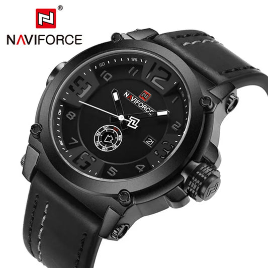 NAVIFORCE - Reloj deportivo militar de cuarzo para hombre, marca de lujo, analógico, con fecha, correa de cuero, Masculino