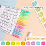 9pcs/Box Mix Color Acrylic Markers Set Art Rock Painting Pens Kids Gift Graffiti For Stone Glass Book Shoes DIY Craft Supplies