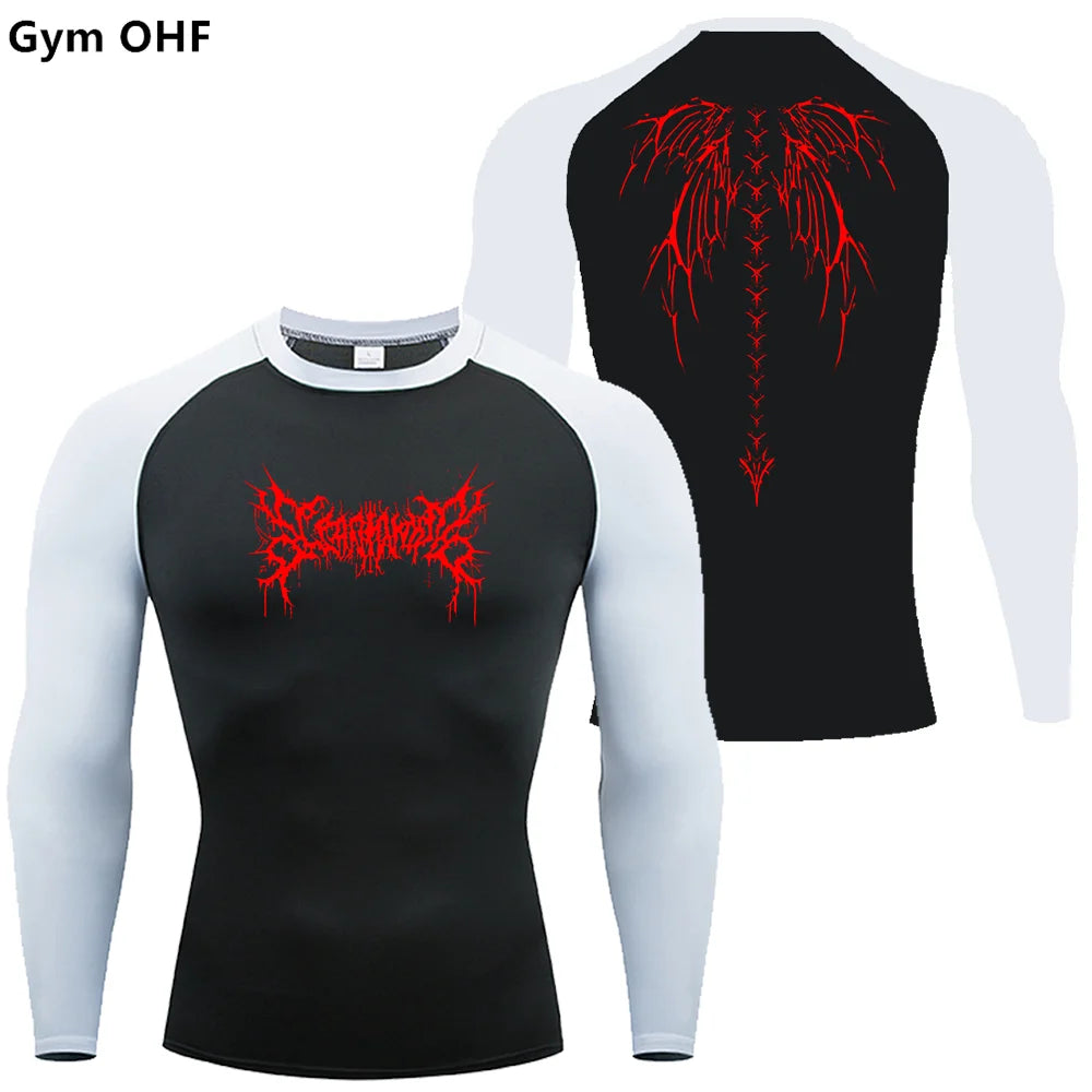 Y2k Anime Print Compression Shirt Men Running T-Shirt Quick Dry Fitness Sportswear Gym Sports Breathable Tops Rash Guard MMA