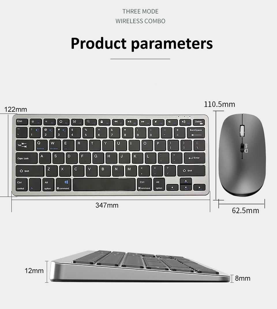 JOMAA 2.4G +Bluetooth Keyboard and Mouse Combo Multimedia Wireless Keyboard and Ergonomic Mouse Set for iPad Desktop PC Laptop