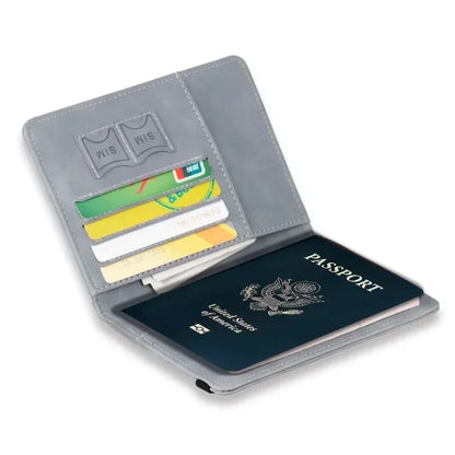 Tarjetero de cuero con bloqueo RFID, funda para pasaporte, billetera, accesorios de viaje para mujeres y hombres.