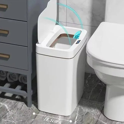 Cubo de basura inteligente para baño de 15L, blanco, sin contacto, estrecho, con sensor inteligente, para casa inteligente, con embolsado automático, cubo de basura electrónico