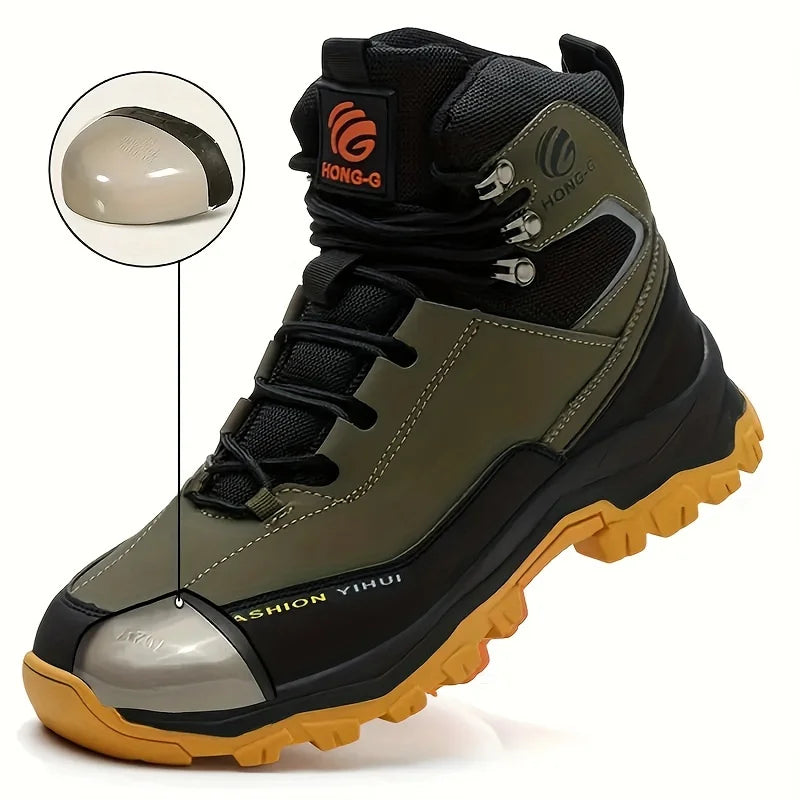 Rotary Buckle Men's Work Boots Safety Steel Toe Indestructible Shoes Anti-smash Puncture-Proof Work Shoes 38-47
