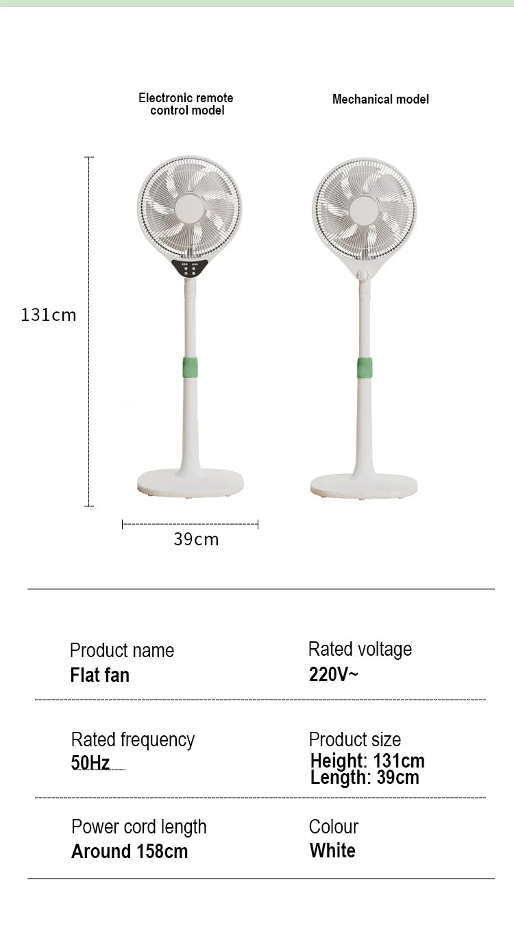 220V Electric Pedestal Standing Fan Adjustable Heigh Desk Air Blower Timing Shake for Living Room Bedroom Kitchen Home Office