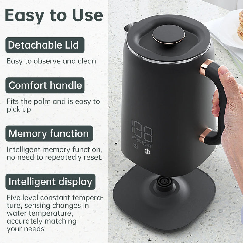 Electric Water Boiler Kettle for Tea Coffee 5 Levels Temperature Control Auto Shut Off Double Layer Insulated Hot Water Kettle