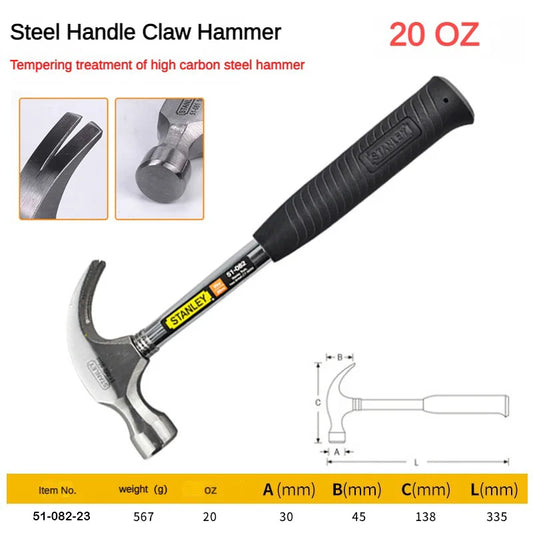 Stanley-Household Handmade Claw Hammer, Anti-Detachment, Steel, Original, Multifunctional, Safety, Hand Tool