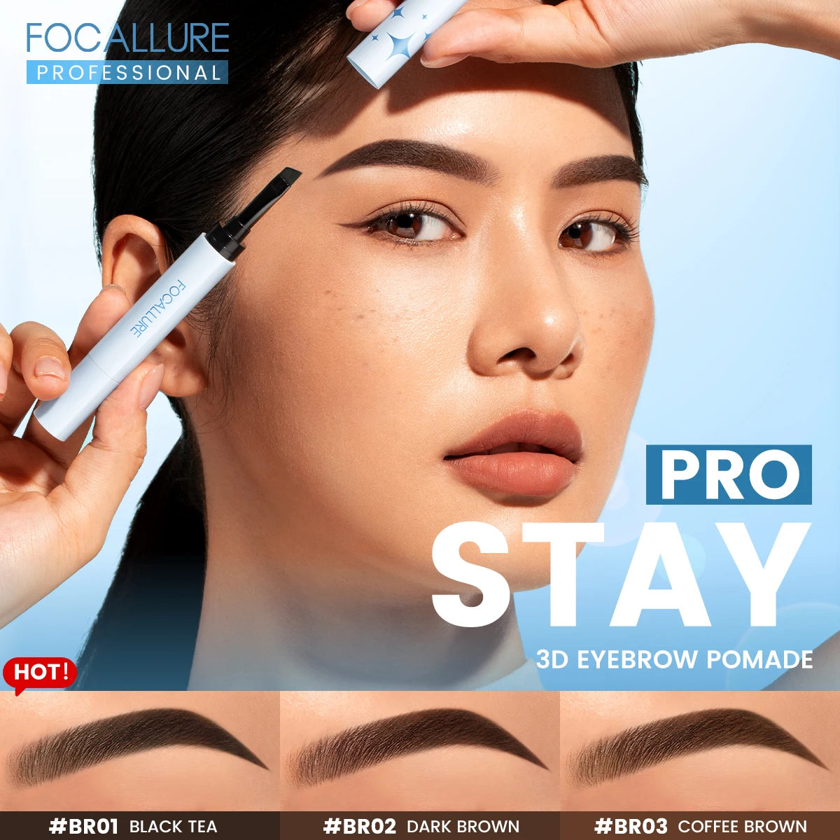 FOCALLURE 3D Eyebrow Gel Cream 2 In 1 Eyeliner Pencil 3 Colors Waterproof Long-lasting Eyebrow Pomade Enhancers Makeup Cosmetics