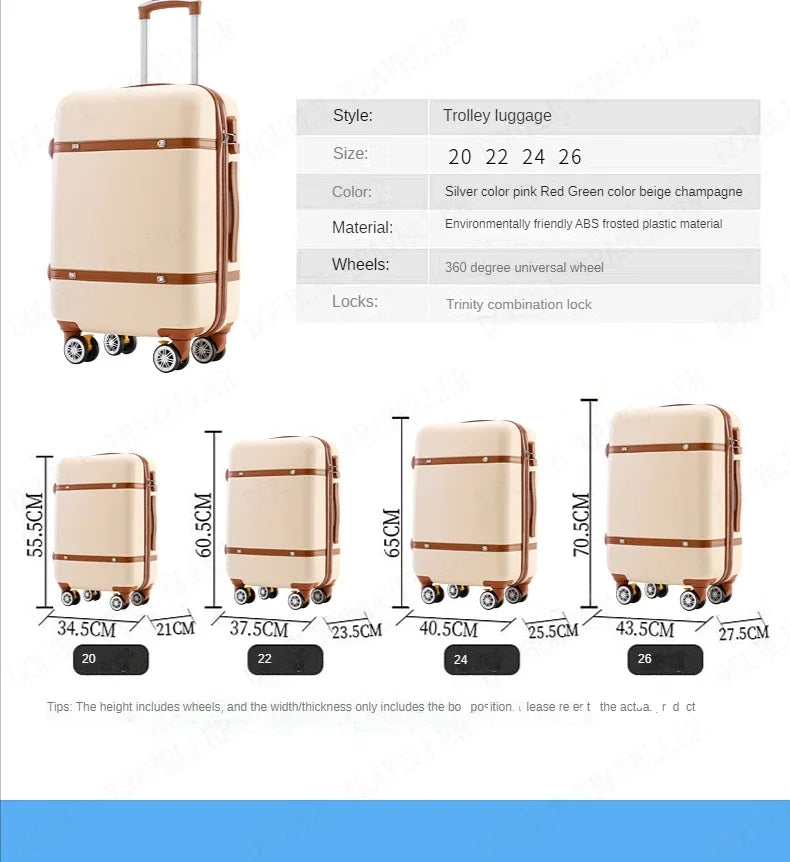 Rolling Luggage Set Women's Fashion Combination Lock Travel Suitcase Set Universal Cosmetic Bag Retro 2-Piece Trolley Luggage Set