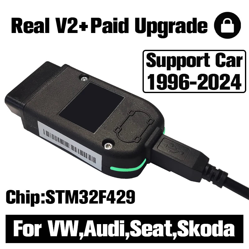 Actualización de Vag Com Real V2 1996-2024 con VIN ilimitados. Real V2 24.8 en línea con logotipo. Interfaz USB de hardware para codificación de diagnóstico VAG.
