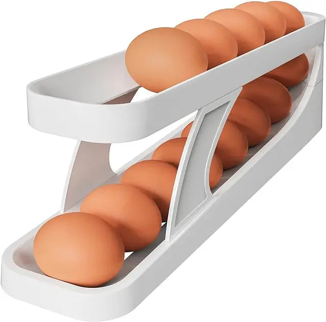 Dispensador automático de huevos rodantes de doble capa, soporte para refrigerador, capacidad para 15 huevos, almacenamiento de huevos que ahorra espacio, nuevo 