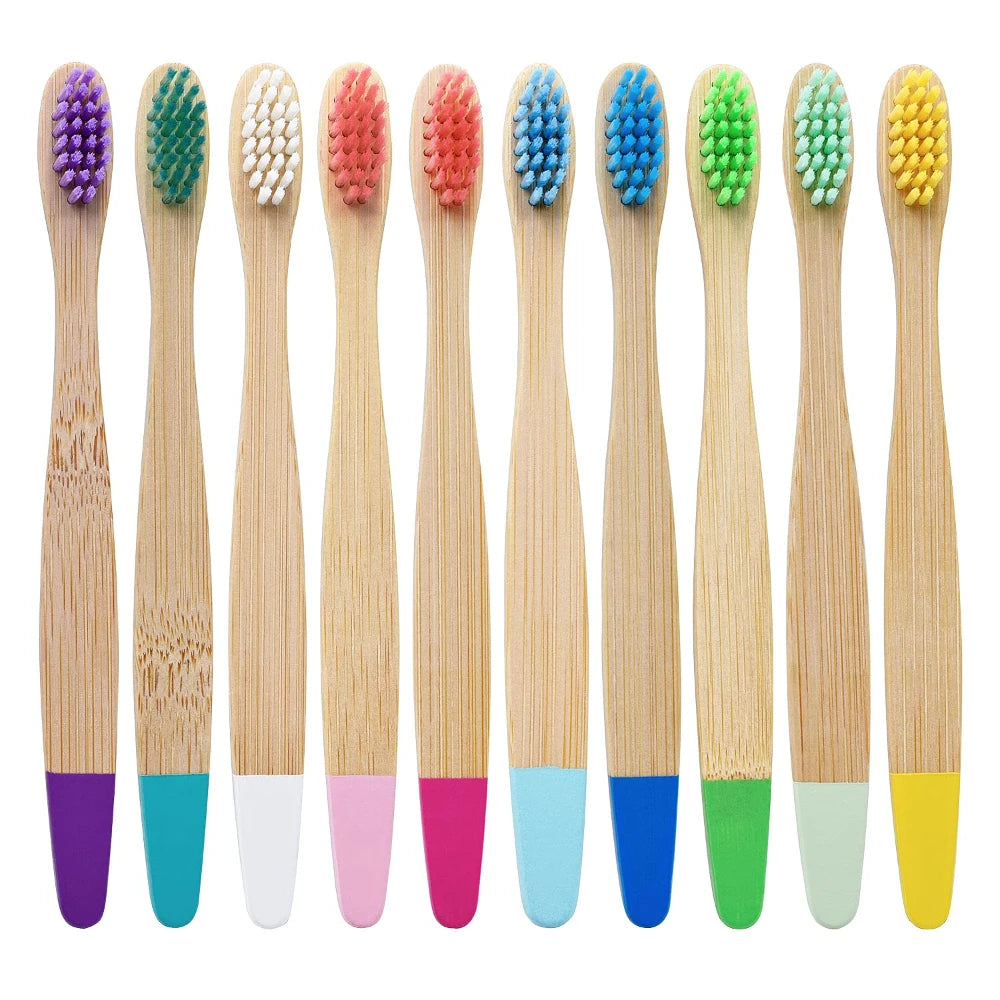 Children 10 Pieces Colorful Bamboo Toothbrush Nylon Bristle Eco Paint Toothbrush Kids Arosse a Dent Bambou Vegan Tooth Dental