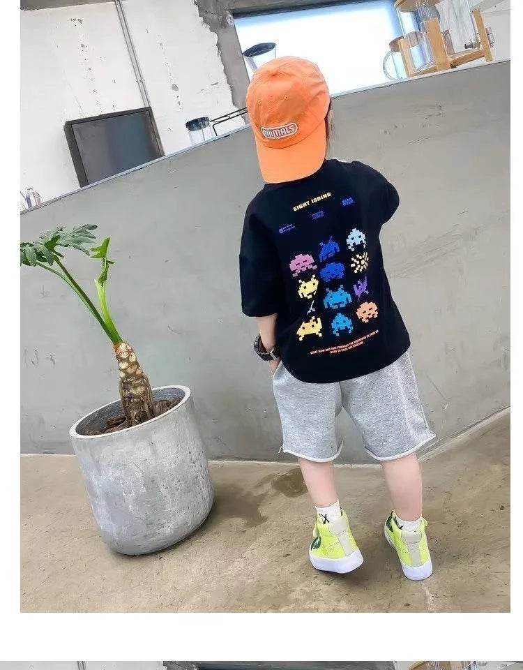 Camiseta de manga corta de verano para niños, Top de cuello redondo para niños pequeños y medianos, moda informal versátil de media manga