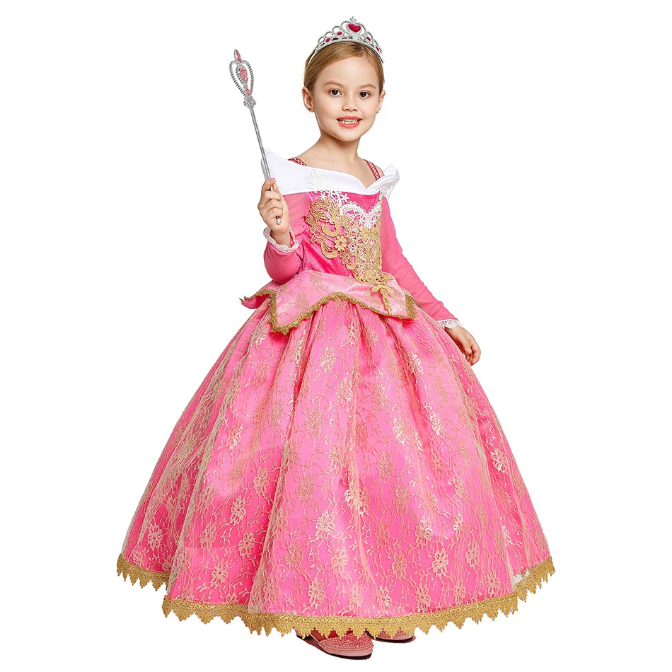 Girls Sleeping Beauty Aurora Cosplay Princess Dress Kids Rapunzel Frozen Elsa Cinderella Costume Party Clothing 2-10 Years