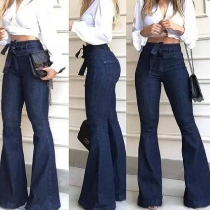 Pantalones vaqueros de mujer, de color liso, de cintura alta, acampanados, con cremallera, bolsillos planos, ropa de calle, ajustados, con botones y cinturón ligeramente elástico