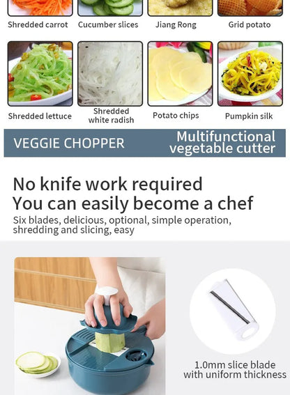 12PCS New Kitchen Multi-functional Nine-in-one Vegetable Cutter Grater Potato Radish Shredder Vegetable Cutter Salad Utensils