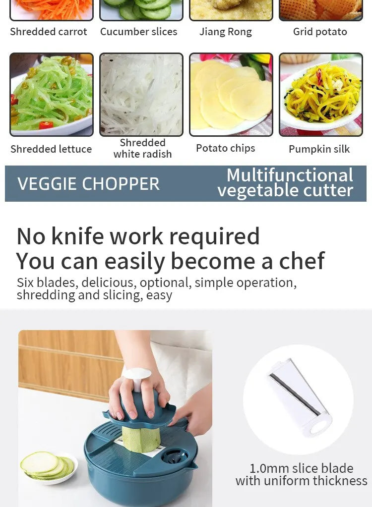 12PCS New Kitchen Multi-functional Nine-in-one Vegetable Cutter Grater Potato Radish Shredder Vegetable Cutter Salad Utensils