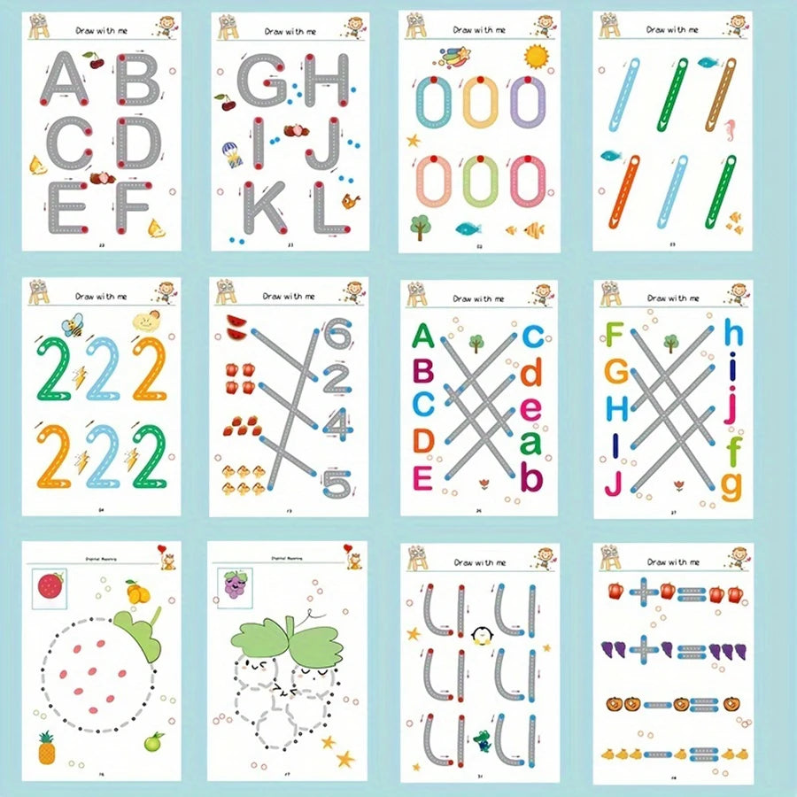 Caderno de Exercícios Mágico Reutilizável de 34 Páginas para Caligrafia e Desenho, Treinamento Educativo de Controle da Caneta, Inclui Caneta e Apagador; Essencial para Aprendizado, Uso em Sala de Aula e Presente de Anive