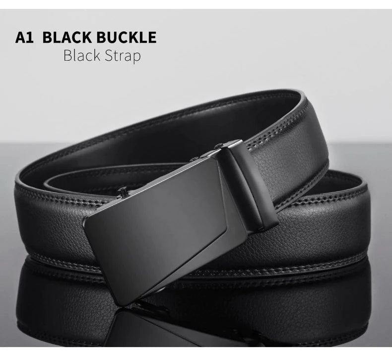 Cinturón de cuero para hombre, hebilla automática de metal, marca de alta calidad, cinturones de lujo para hombres, famoso trabajo, negocios, correa de PU negra.