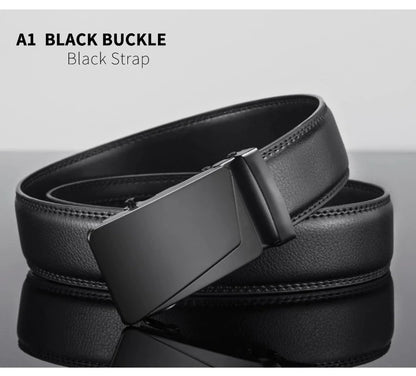 Cinturón de cuero para hombre, hebilla automática de metal, marca de alta calidad, cinturones de lujo para hombres, famoso trabajo, negocios, correa de PU negra.