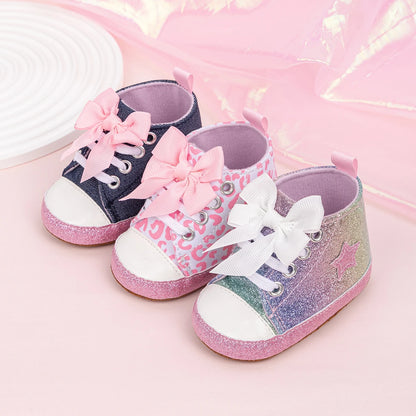 Zapatillas altas con estrellas para bebés recién nacidos, niños y niñas, mocasines con suela antideslizante suave, zapatos de cuna para primeros pasos