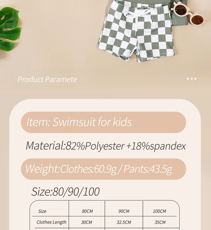 Summer Baby-Boys Toddler Long Sleeved Rashguard Swim Bathing Suit Set Long Sleeve Round Collar Sunscreen Swimsuit