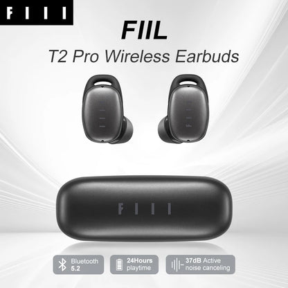 FIIL T2 Pro Wireless Earphone Dual-Mic 37dB Hybrid ANC Bluetooth 5.2 TWS ENC Headphones Hi-Fi Earphones Fast Wireless Charging