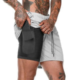 Pantalones cortos deportivos de verano 2 en 1 para hombre, con bolsillo incorporado, de secado rápido, para gimnasio, playa, correr, de dos pisos, de malla 