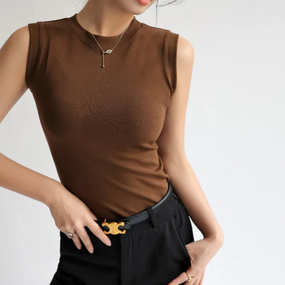 Camisola de algodón para mujer, cuello redondo, colorida, básica, sin mangas, con cobertura para escote lateral, C4878